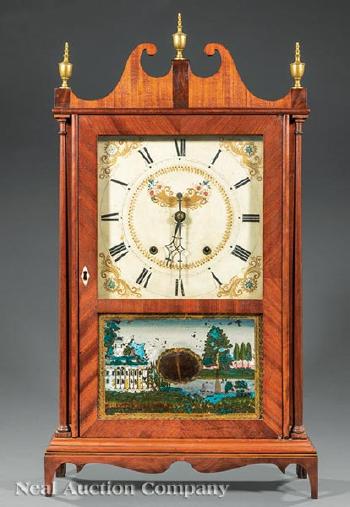 American Mahogany Pillar and Scroll Clock by 
																	 Eli Terry & Sons