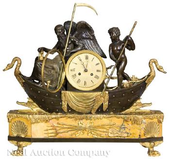 Napoleon III Gilt and Patinated Bronze Allegorical Mantel Clock by 
																			 Camerden & Forster