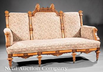 American Aesthetic Carved and Gilt-Incised Walnut and Satinwood Parlor Suite by 
																			 Allen & Brother