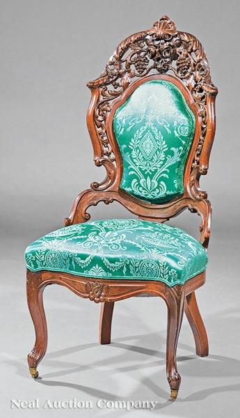 Four American Rococo Carved and Laminated Rosewood Side Chairs by 
																			 J. & J.W. Meeks