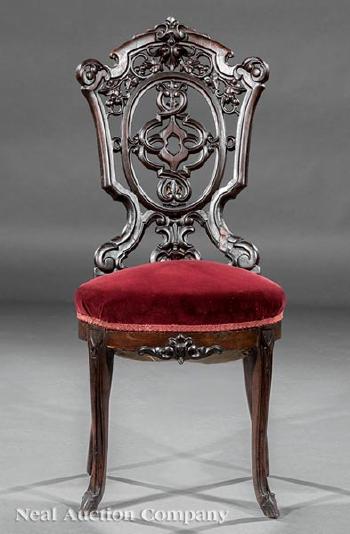 American Rococo Carved and Laminated Rosewood Side Chair by 
																			 J. & J.W. Meeks