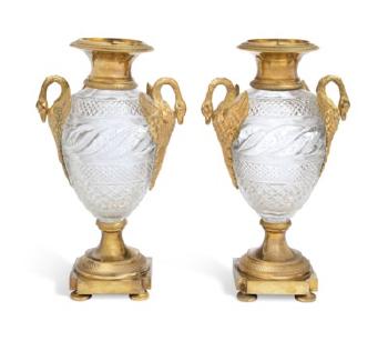 A Pair of Russian Ormolu-mounted Cut-glass Vases by 
																	 Imperial Glass Factory