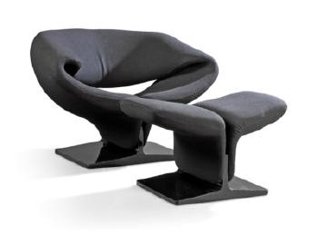 A Ribbon Chair and Footstool by 
																	Pierre Pauline