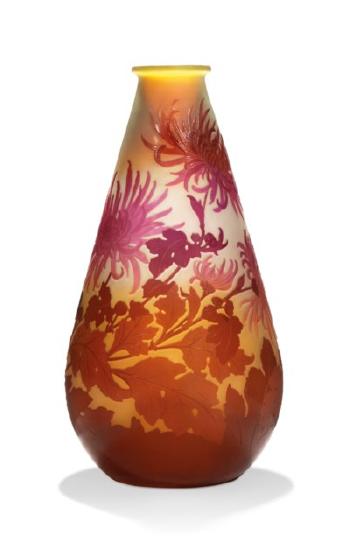 A Chrysanthemum Cameo-glass Floral Vase by 
																	 Galle Glass Company