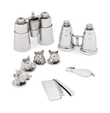 A Set of German Plated-metal Drinking Flasks, in the Form of a Pair of Binoculars by 
																	 J A Henckels