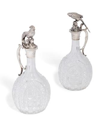 A Pair of Russian Silver-mounted Cut-glass Decanters by 
																	Ivan Raspopov