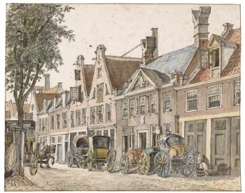 A View Of The Carpenters' Guild House On The Reguliersdwarsstraat, Amsterdam, With Coaches Being Repaired by 
																	Gerrit Lamberts