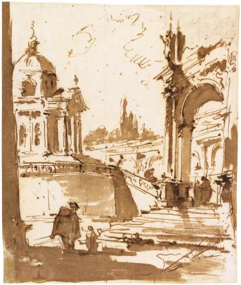An Architectural Capriccio With A Church To The Left by 
																	Francesco Guardi