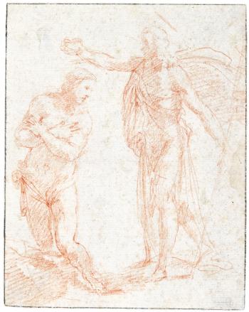 Recto: The Baptism Of Christ Verso: Study Of Sarcophagi by 
																	 Parmigianino