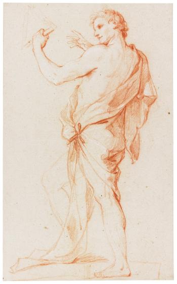 Standing Man In Profile To The Left, Playing A Triangle by 
																	Charles-Joseph Natoire