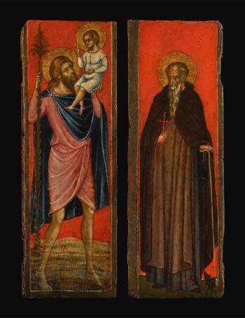 Wings of a Triptych: Interior: Saints Peter, John the Baptist, Paul and a Bishop Saint; Exterior: Saint Christopher and the Christ Child, and Saint Anthony Abbot by 
																	Paolo Veneziano