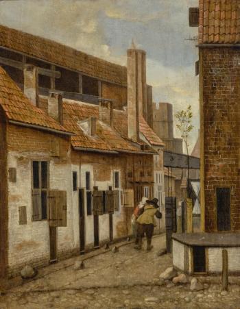 Street Scene With Two Figures Walking Away by 
																	Jacob Vrel
