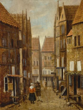 Street Scene With Figures in Conversation by 
																	Jacob Vrel