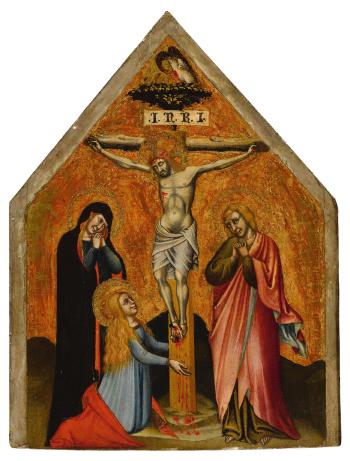 Crucifixion With the Virgin Mary, Mary Magdalene, and St. John the Evangelist Mourning by 
																	Simone dei Crocifissi