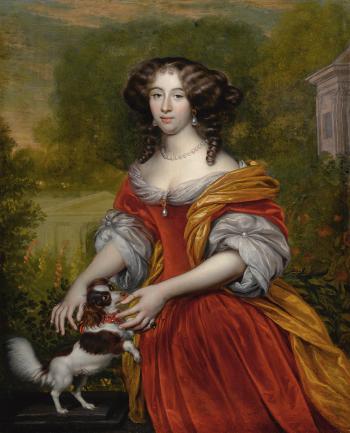 Portrait of an Elegant Lady With a Dog by 
																	Adriaen Backer