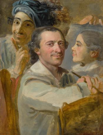 Self-portrait of an Artist Seated, With a Finished Profile Portrait and an Onlooker Behind by 
																	Johann Zoffany
