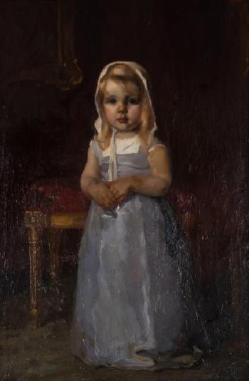 Young Girl With Blue Dress And Bonnet by 
																	Arthur Halmi