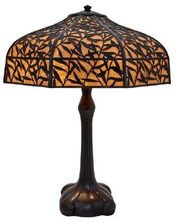Handel Company Patinated Metal And Bent Slag Glass Overlay Bamboo Lamp by 
																	 Handel Co