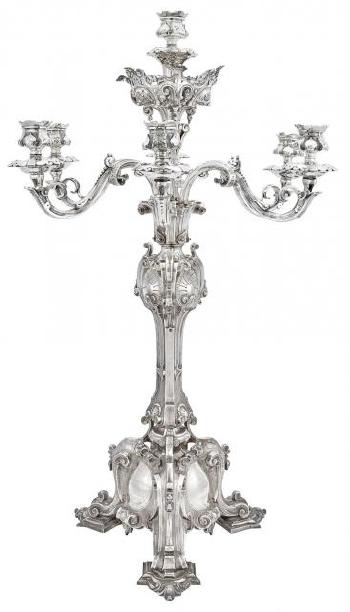 Victorian Sterling Silver Seven-light Candelabrum by 
																	John Barnard