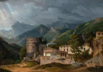 Italian Landscape With a Village at the Foot of the Mountains by 
																	Alexandre Hyacinthe Dunouy