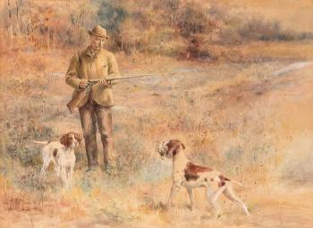 A Young Pointer Receives a Training Lesson From It's Master by 
																	Edmund Henry Osthaus