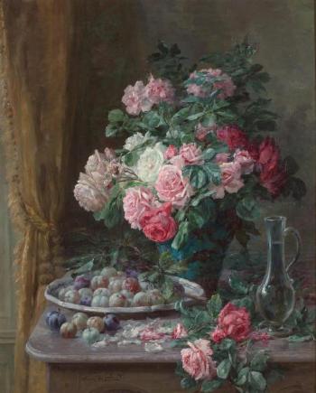 Still Life Of Roses And Plums by 
																	Albert Tibule Furcy de Lavault
