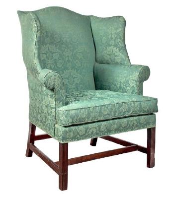 Chippendale Mahogany Upholstered Wing Chair by 
																	Thomas Chippendale