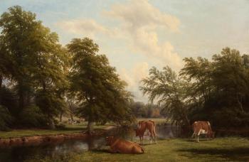 Scene at Offchurchbury (Cows Grazing at Stoneleigh-on-Avon ) by 
																	Thomas Baker of Leamington