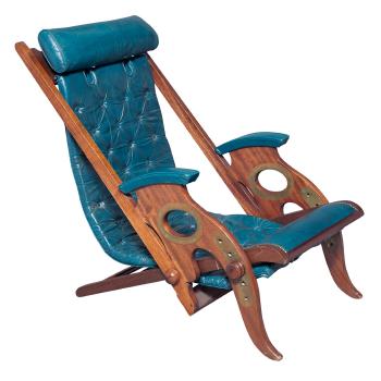 Jean-pierre Hagnauer Leather Upholstered Mahogany Adjustable Campaign-style Deck Chair by 
																	Jean-Pierre Hagnauer