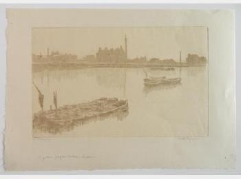 A Golden Fog on Thames, London; Venice; Three Fishers- Venice; Untitled (Canal Bridge) by 
																			Bertha Evelyn Jaques