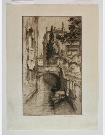 A Golden Fog on Thames, London; Venice; Three Fishers- Venice; Untitled (Canal Bridge) by 
																			Bertha Evelyn Jaques