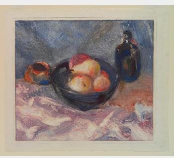 Bowl of Fruit with Bottle and Cup by 
																			Jules D Katzieff