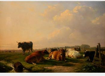 Cattle At Rest In An Evening Field by 
																			Eugene Joseph Verboeckhoven