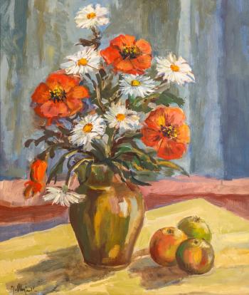 Still Life With Poppies, Daisies, And Apples
 by 
																			Jaroslaw Olejnicki 