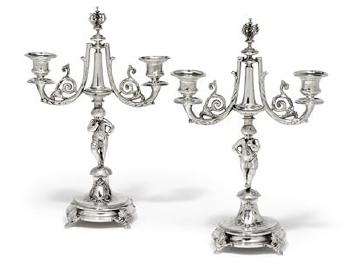 A Pair Of Two-Light Candleholders From Vienna by 
																	Franz Rumwolf