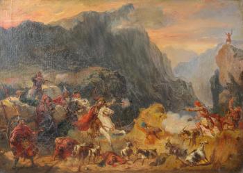 Scène de bataille, probablement de Glen Shiel by 
																	Philippe Jacques Loutherbourg