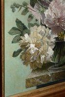 Hollyhocks, Peonies & Lilies On A Marble Ledge by 
																			Bennett Oates