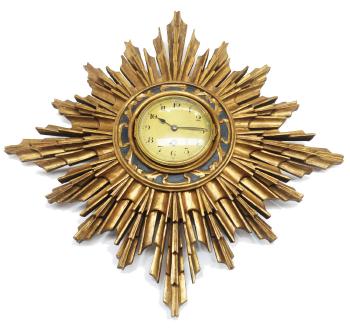 A French Gold Painted Sunburst Pattern Wall Timepiece by 
																	 Japy Freres