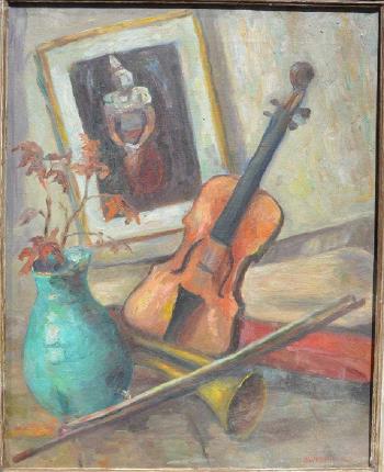 Still life with a violin by 
																			Albert Wenbaum