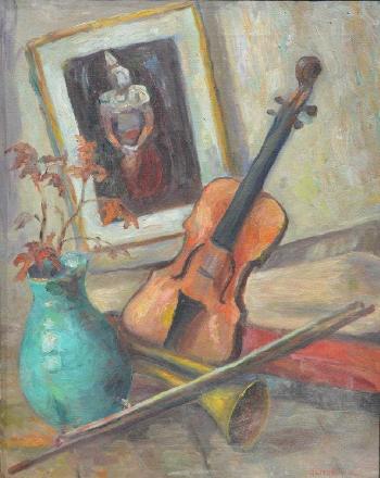 Still life with a violin by 
																			Albert Wenbaum