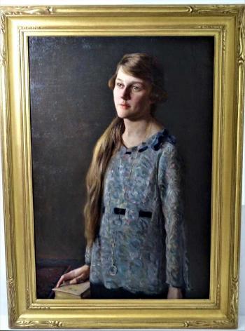 Portrait of a woman with a magnifying glass by 
																			Frank von der Lancken