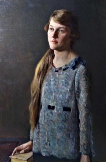 Portrait of a woman with a magnifying glass by 
																			Frank von der Lancken