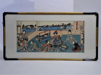 Geishas in Bathhouse Triptich by 
																			Utagawa Toyokuni