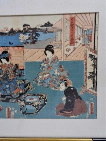 Geishas in Bathhouse Triptich by 
																			Utagawa Toyokuni