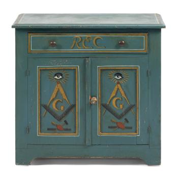 Cupboard With Painted Decoration of Masonic Symbols by 
																	Ralph Cahoon