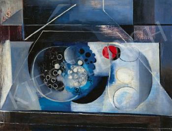 Blue-Red Still-Life (Abstract Still-Life, Still-Life with Grapes) by 
																	Jeno Gadanyi