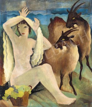 Young Girl in Outdoors (Female Nude with Goats) by 
																	Ilona Hamor