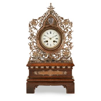 Gothic Revival Silver Plate Mantel Clock by 
																	 John Hardman & Co