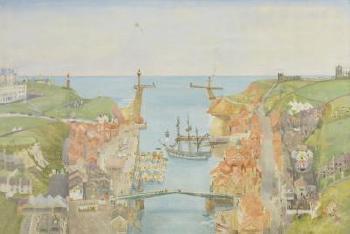 Whitby Harbour (Study For The Mural In The Teaching Hospital Sheffield) by 
																	Richard Eurich