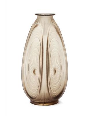 An Art Deco Smoky Brown Frosted Glass Vase, 'Alveoles' by 
																	Marius Ernest Sabino